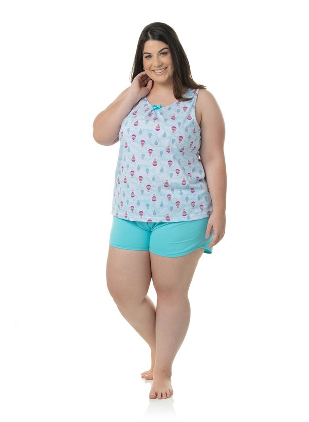 Pijama Regata Feminino Adulto Plus Size Voo de Balão